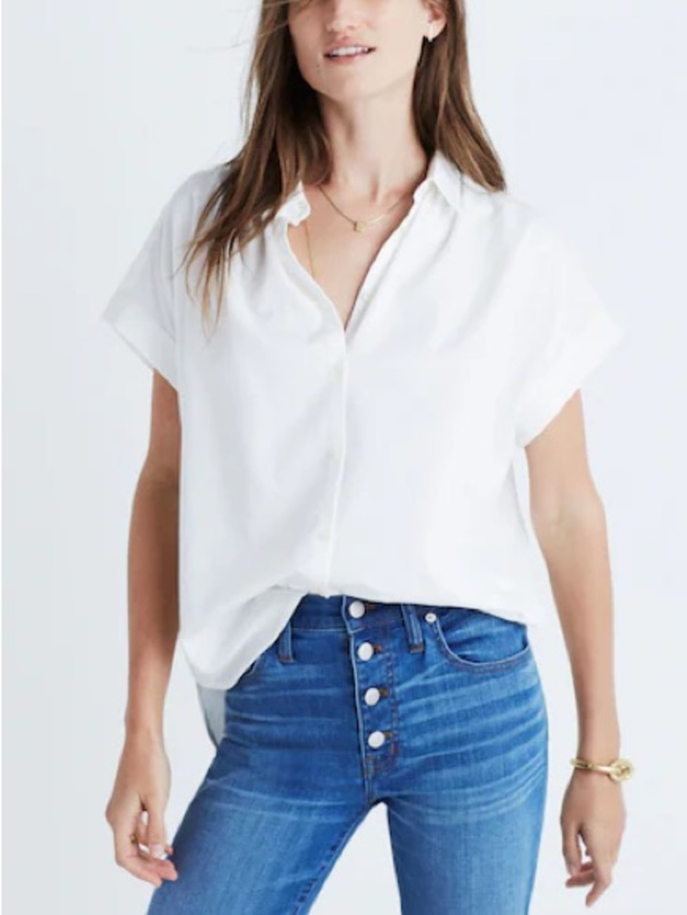Madewell Central Button Down Shirt in Pure White | Size M | EUC